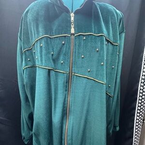 Crushed Velvet Women's Green Jacket with Gold Accents